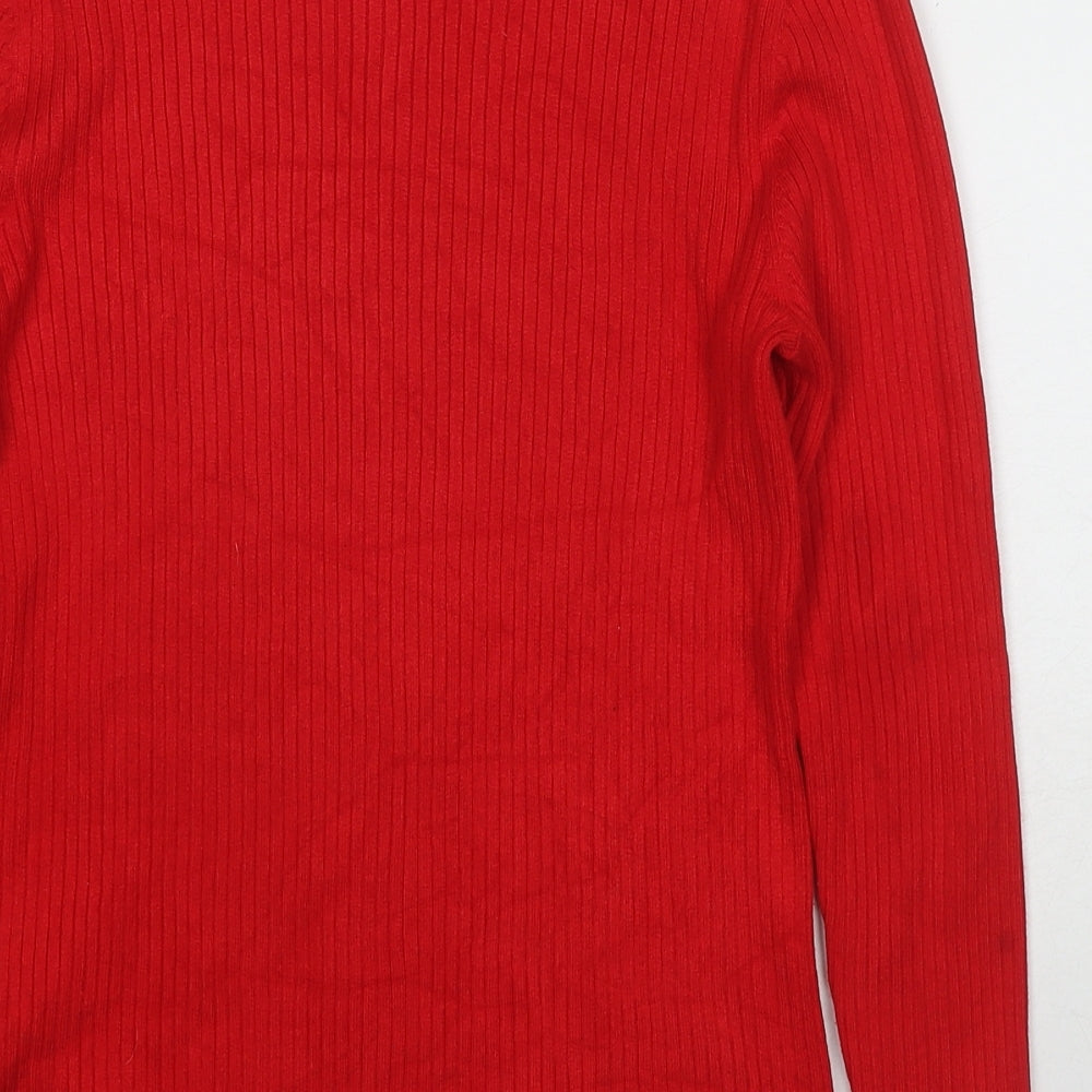 H&M Womens Red Round Neck Viscose Pullover Jumper Size M