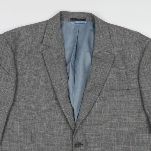 Marks and Spencer Mens Grey Plaid Polyester Jacket Suit Jacket Size 44 Regular