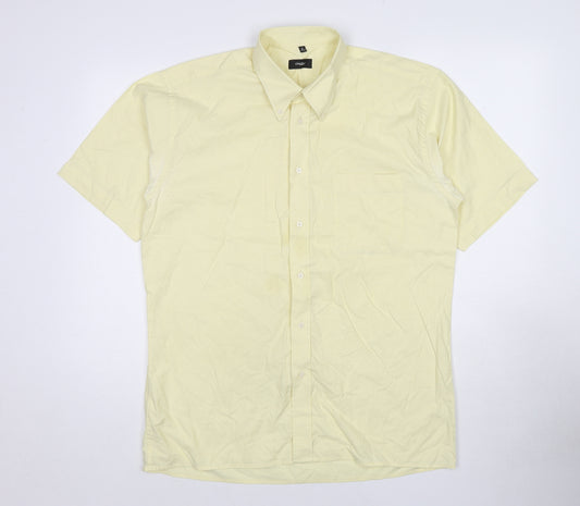 Disley Mens Yellow Cotton Button-Up Size 16 Collared Button - Collar 16''