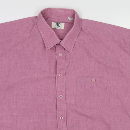 RB Collection Mens Pink Polyester Button-Up Size XL Collared Button