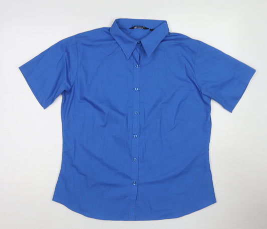Premier Womens Blue Polyester Basic Button-Up Size 16 Collared