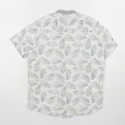 NEXT Boys White Geometric Cotton Basic Button-Up Size 7 Years Round Neck Button - Leaf pattern