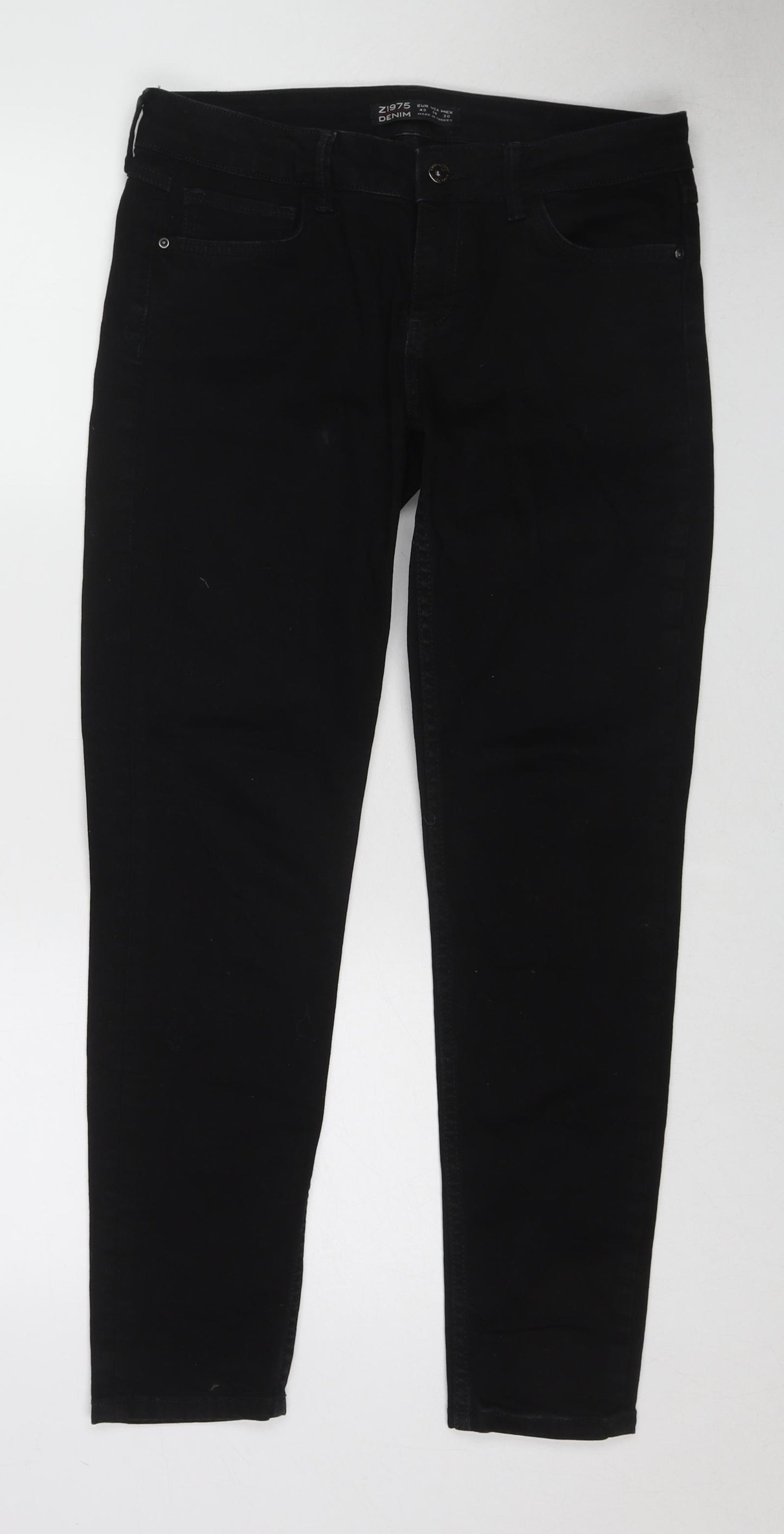 Zara Womens Black Cotton Skinny Jeans Size 12 Regular Zip