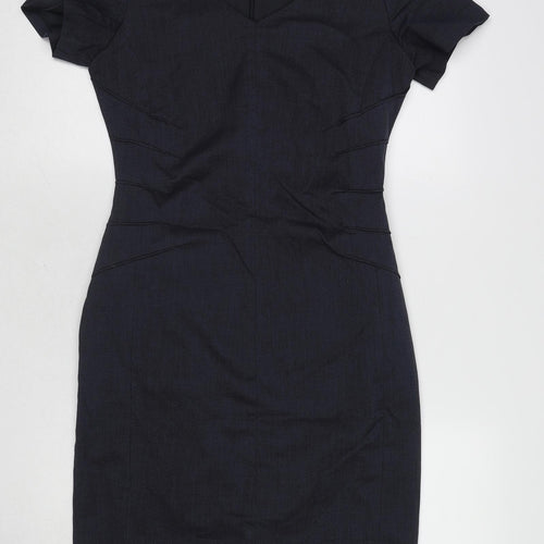 Brook Taverner Womens Blue Polyester Shift Size 10 V-Neck Zip