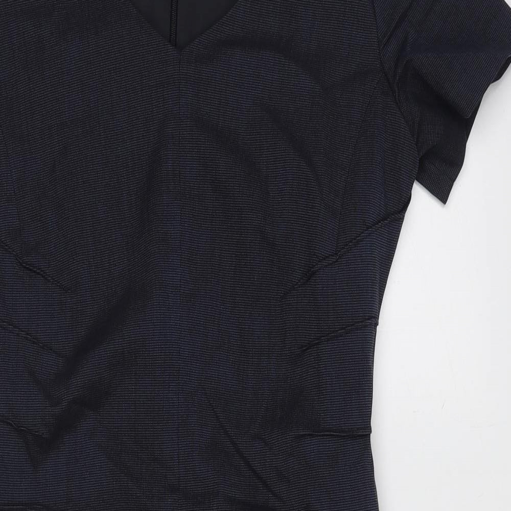 Brook Taverner Womens Blue Polyester Shift Size 10 V-Neck Zip