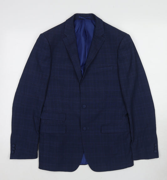 One Six 5ive Mens Blue Plaid Polyester Jacket Suit Jacket Size 36 Regular