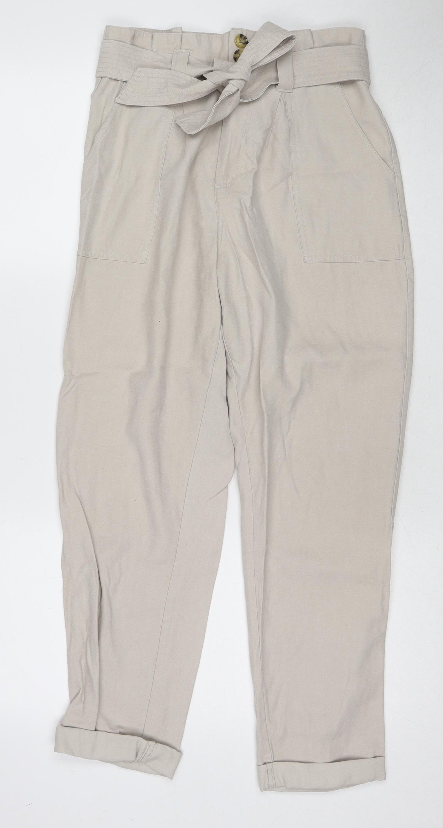 Miss Selfridge Womens Beige Viscose Trousers Size 8 Regular Zip