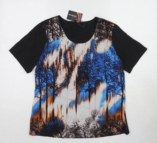 Kaleidoscope Womens Black Geometric Polyester Basic T-Shirt Size 10 Scoop Neck