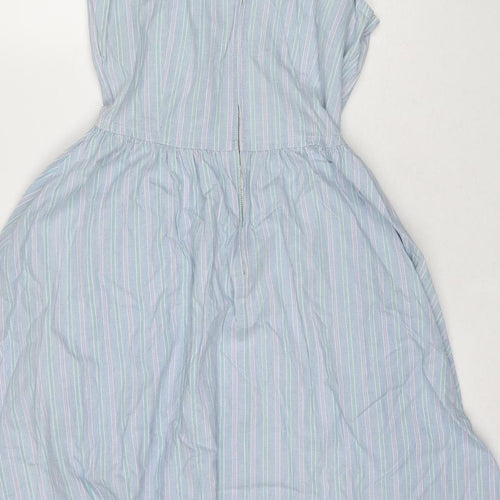 St Michael Womens Blue Striped Cotton A-Line Size 12 V-Neck Zip