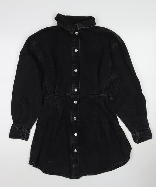 ASOS Womens Black Cotton Shirt Dress Size 8 Collared Button