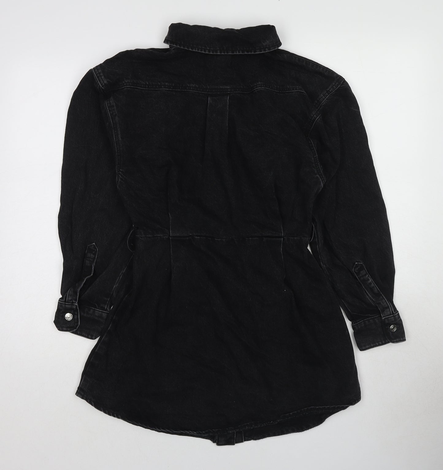 ASOS Womens Black Cotton Shirt Dress Size 8 Collared Button