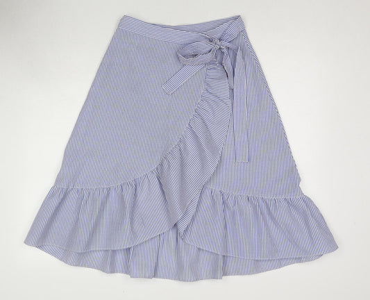 H&M Womens Blue Striped Polyester Wrap Skirt Size 12 Button