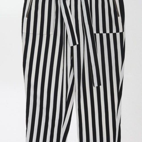 VERO MODA Womens Black Striped Polyester Trousers Size M L24 in Regular Tie