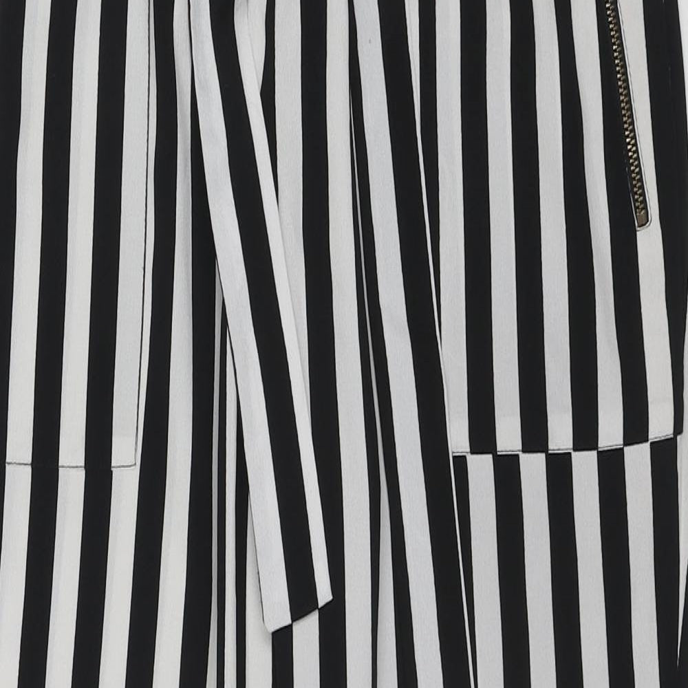 VERO MODA Womens Black Striped Polyester Trousers Size M L24 in Regular Tie