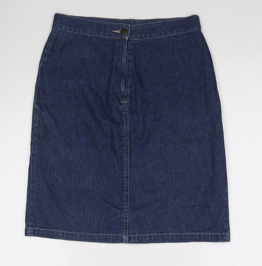 Topshop Womens Blue Cotton A-Line Skirt Size 10 Zip