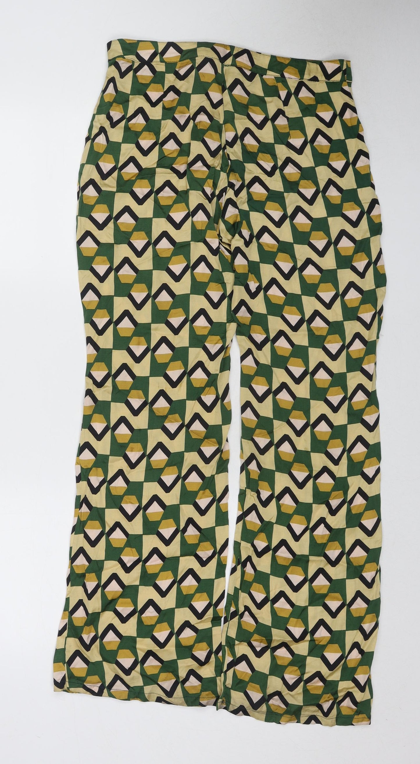 Zara Womens Multicoloured Geometric Polyester Trousers Size M L30 in Regular Zip