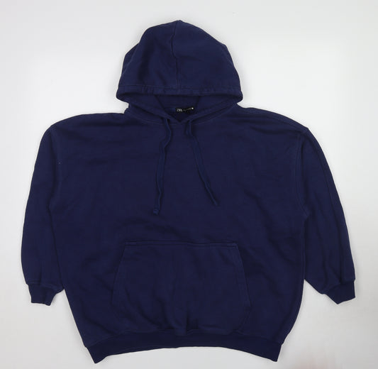 Zara Womens Blue Cotton Pullover Hoodie Size L Pullover