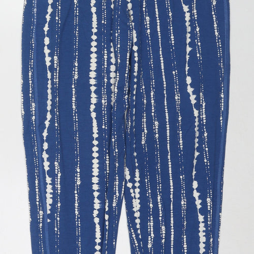 Marks and Spencer Womens Blue Geometric Viscose Trousers Size 6 L28 in Regular