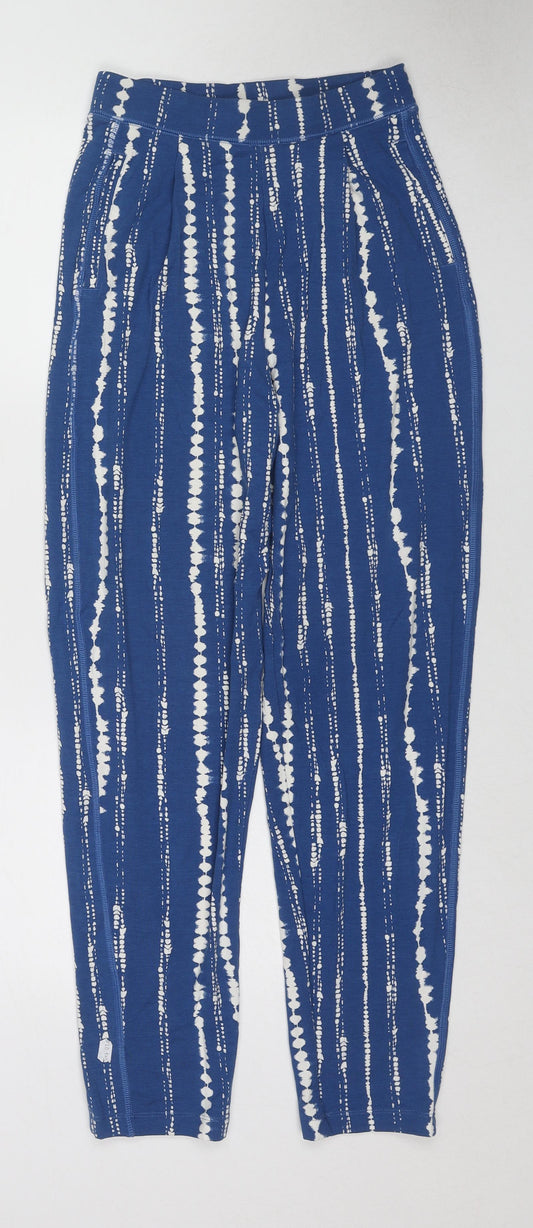 Marks and Spencer Womens Blue Geometric Viscose Trousers Size 6 L28 in Regular