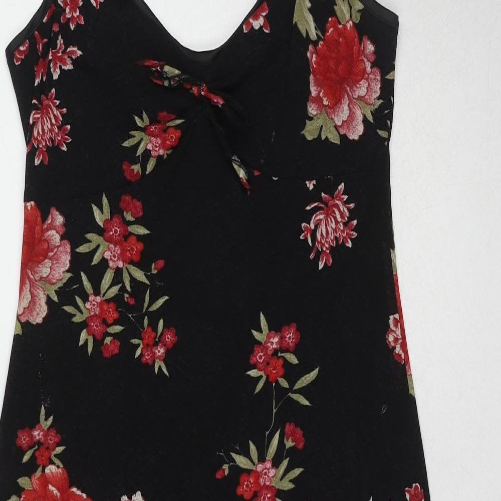NEXT Womens Black Floral Polyester Tank Dress Size 12 V-Neck Pullover