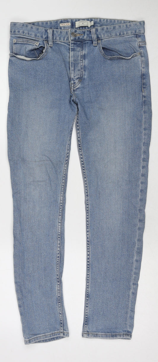 Topman Mens Blue Cotton Skinny Jeans Size 32 in L29 in Slim Zip