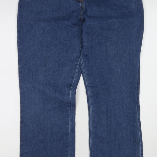 M&Co Womens Blue Cotton Straight Jeans Size 16 L28 in Regular Zip