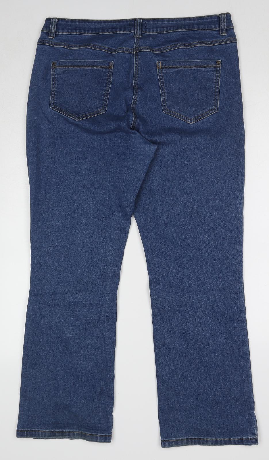 M&Co Womens Blue Cotton Straight Jeans Size 16 L28 in Regular Zip