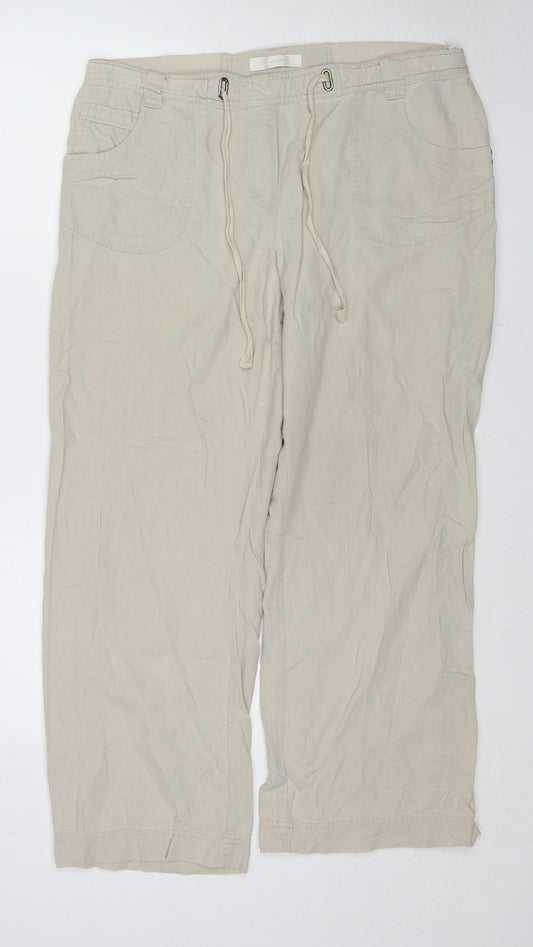 BHS Womens Beige Linen Trousers Size 16 L28 in Regular Drawstring