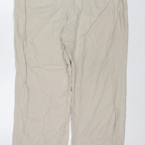 BHS Womens Beige Linen Trousers Size 16 L28 in Regular Drawstring