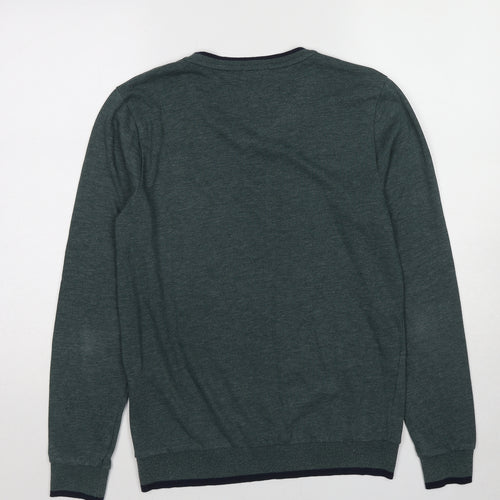 Koton Mens Green V-Neck Cotton Pullover Jumper Size S Long Sleeve