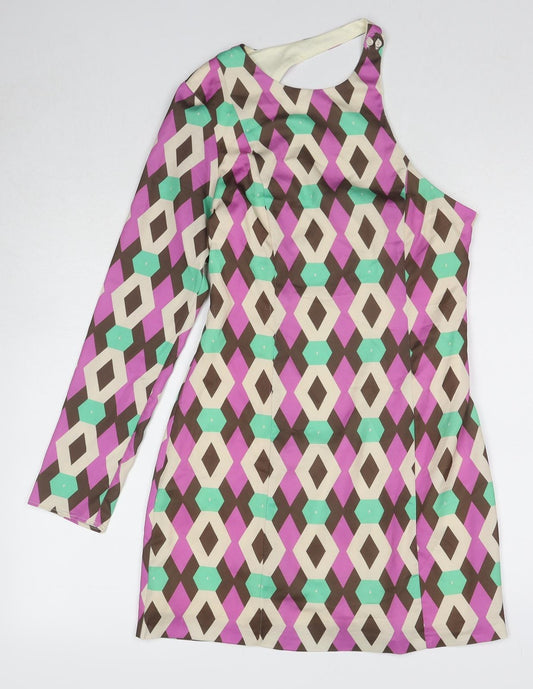 Zara Womens Multicoloured Geometric Polyester Mini Size S One Shoulder Zip