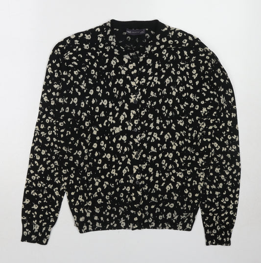 Marks and Spencer Womens Black Round Neck Animal Print Viscose Cardigan Jumper Size 12 - Leopard Print