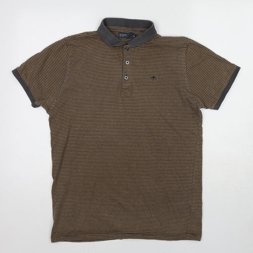 Easy Mens Brown Striped Cotton Polo Size M Collared Pullover