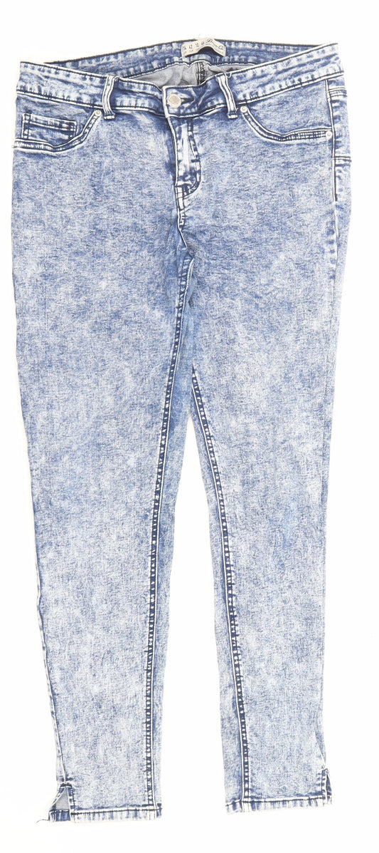 Denim & Co. Womens Blue Cotton Skinny Jeans Size 14 L26 in Regular Zip - Acid Wash