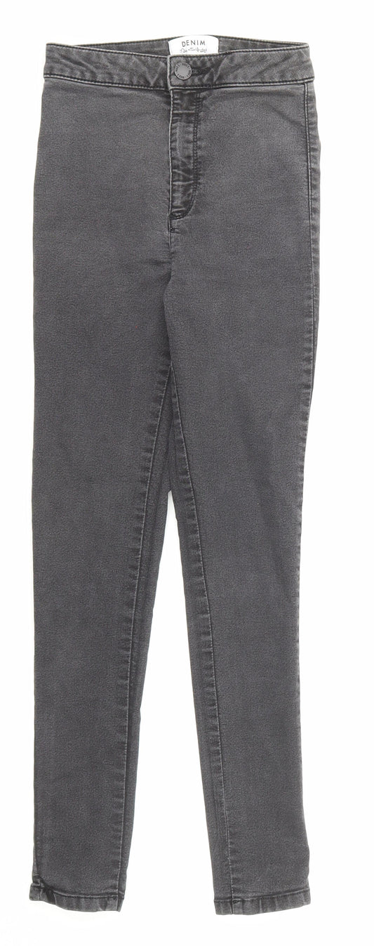 Miss Selfridge Womens Grey Cotton Skinny Jeans Size 8 L25 in Regular Zip