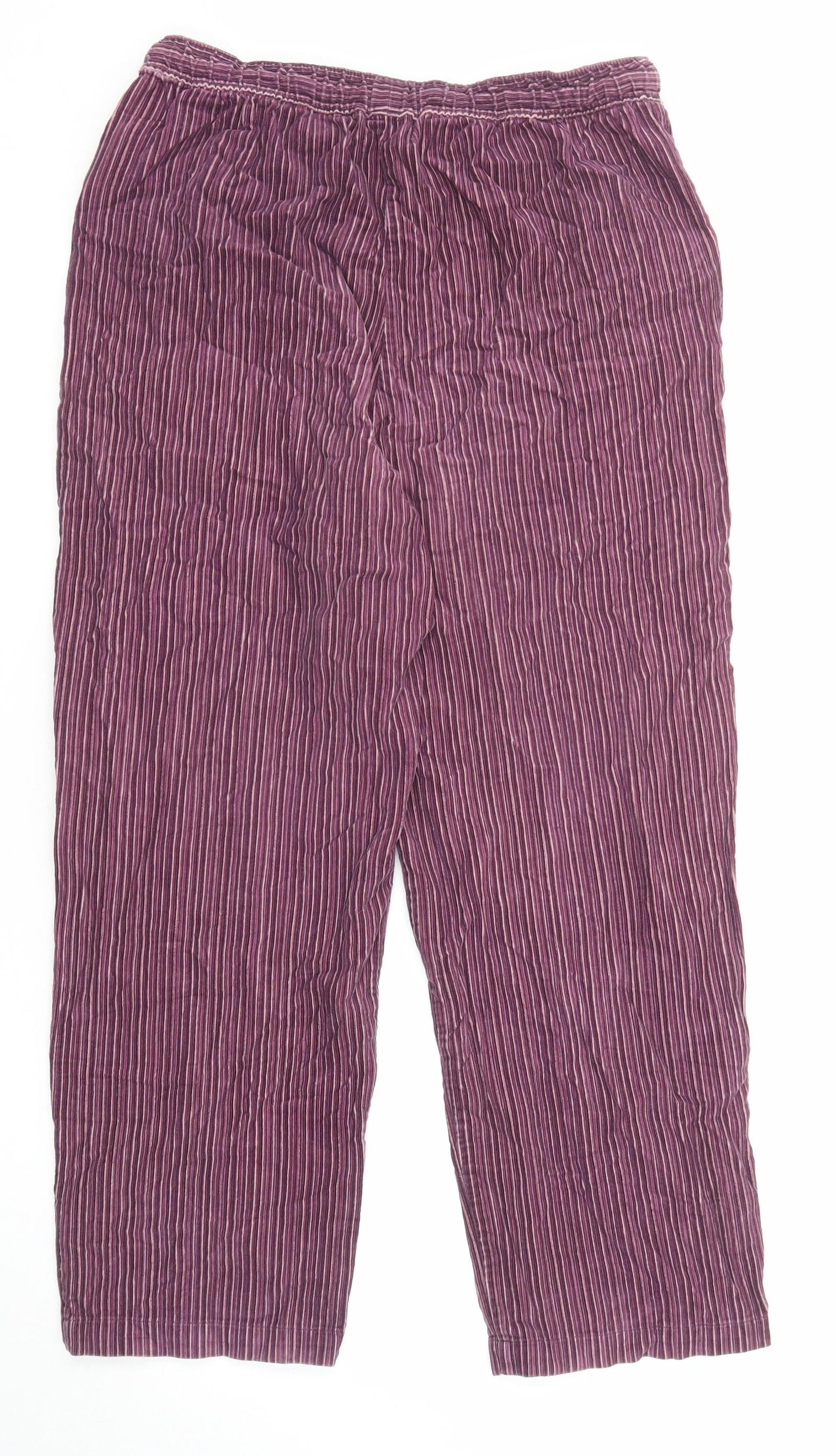 EWM Womens Purple Striped Cotton Trousers Size 14 L26 in Regular Drawstring