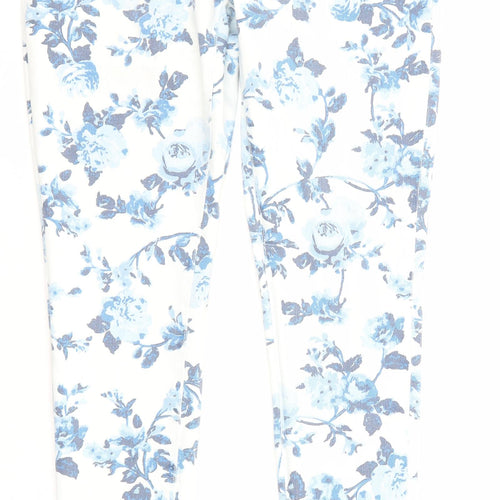 Superdry Womens Blue Floral Cotton Skinny Jeans Size 30 in L32 in Regular Zip