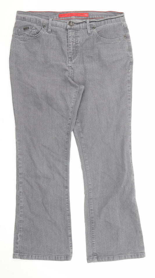 Per Una Womens Grey Cotton Bootcut Jeans Size 14 L27 in Regular Zip