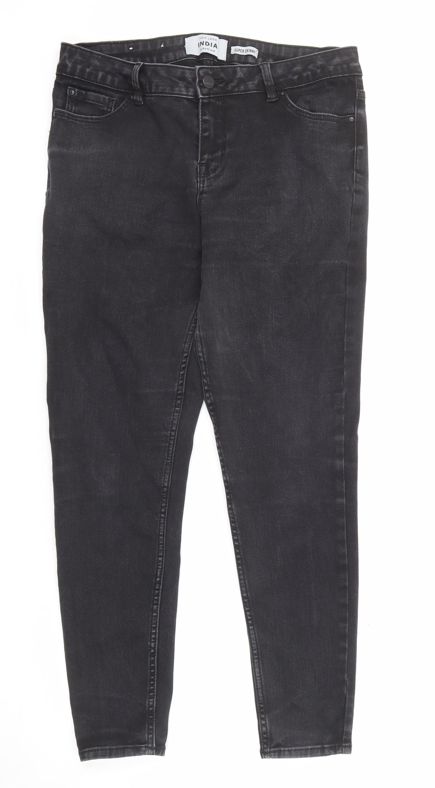 New Look Womens Black Cotton Skinny Jeans Size 14 L25 in Regular Zip