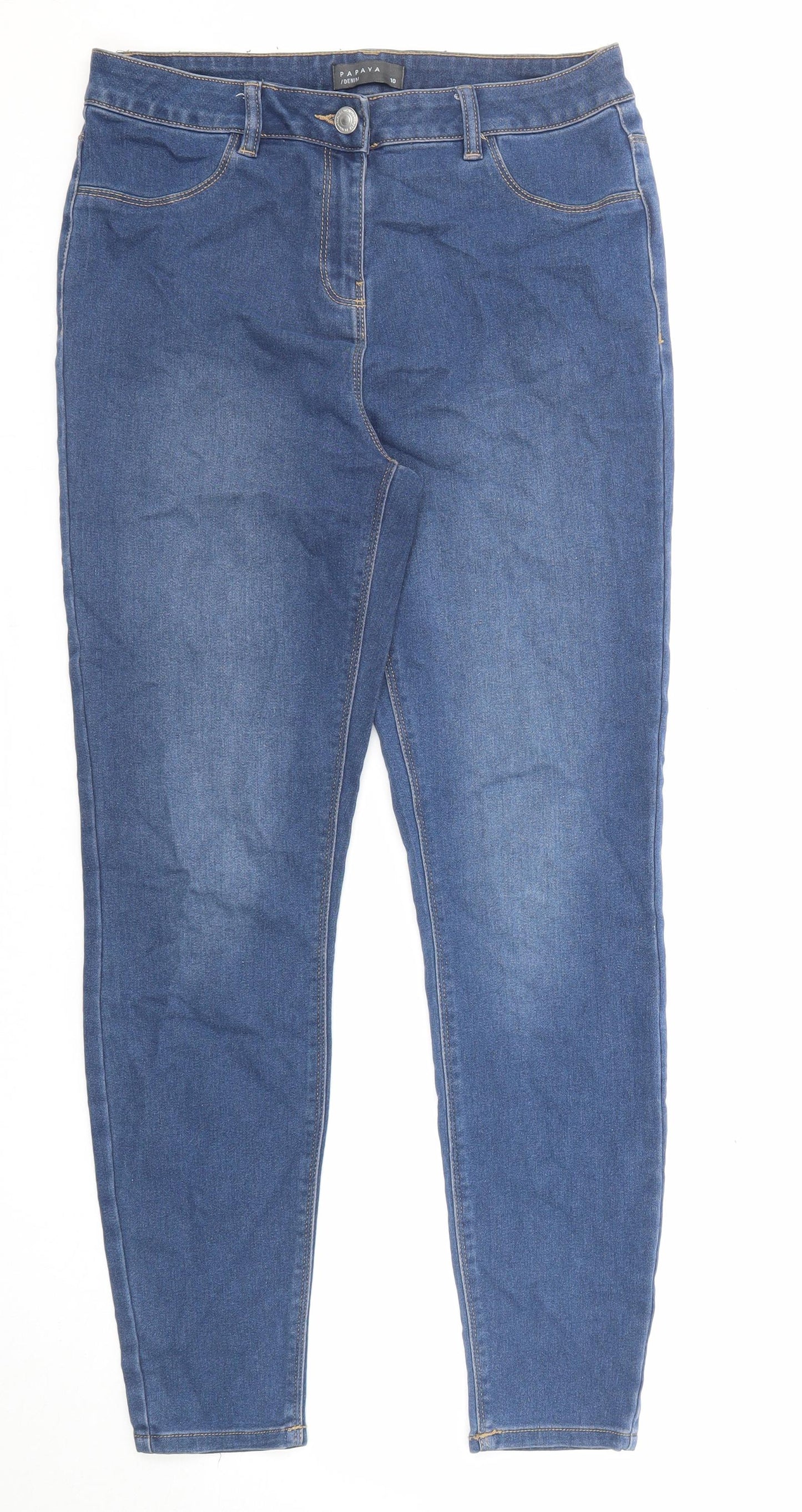 Papaya Womens Blue Cotton Skinny Jeans Size 10 L27 in Regular Zip