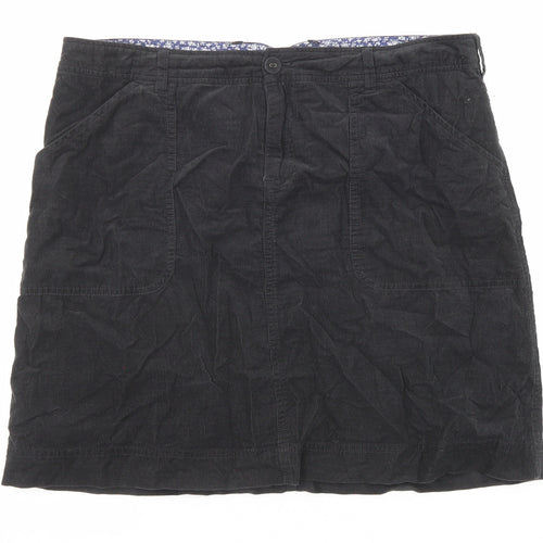 White Stuff Womens Black Cotton A-Line Skirt Size 12 Zip