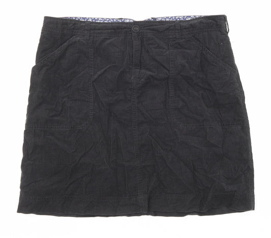 White Stuff Womens Black Cotton A-Line Skirt Size 12 Zip