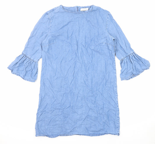 Zara Womens Blue Lyocell A-Line Size S Round Neck Zip
