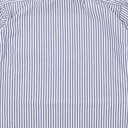 Basefield Mens Blue Striped Cotton Button-Up Size L Collared Button