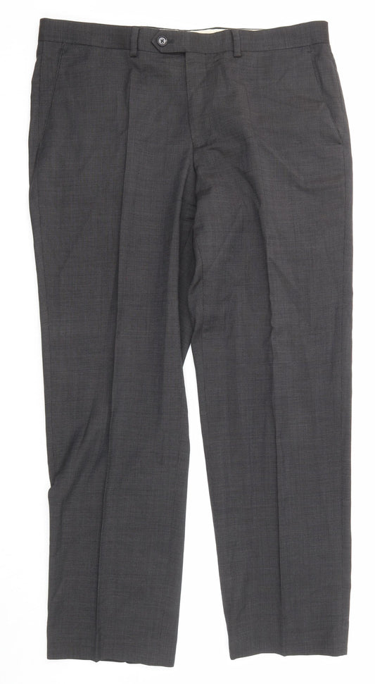 Marks and Spencer Mens Grey Wool Dress Pants Trousers Size 36 in L31 in Regular Zip