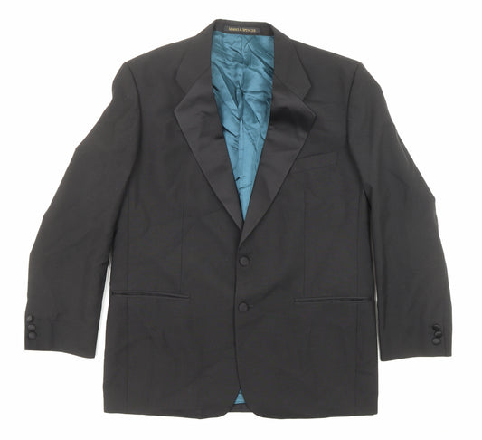 Marks and Spencer Mens Black Patent Leather Tuxedo Suit Jacket Size 42 Regular