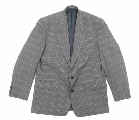 Berkertex Mens Grey Plaid Viscose Jacket Blazer Size 42 Regular