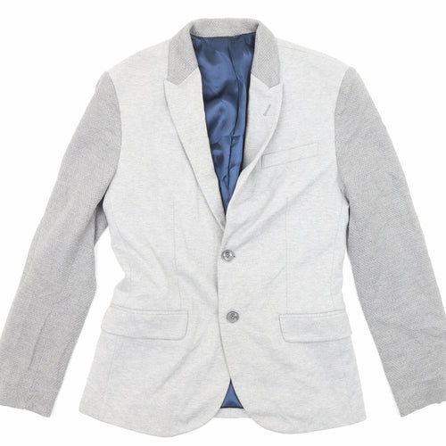 Zara Mens Grey Polyester Jacket Blazer Size 40 Regular