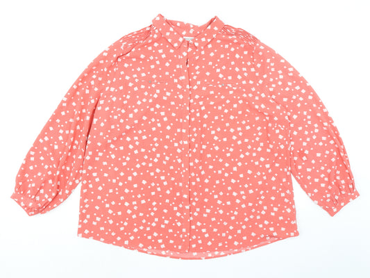 Damart Womens Orange Geometric Polyester Basic Button-Up Size 22 Collared