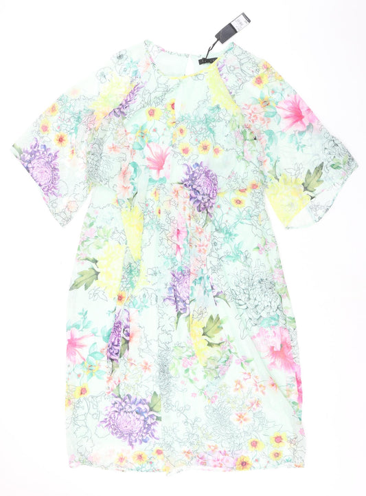 Debut Womens Multicoloured Floral Polyester A-Line Size 16 Round Neck Zip